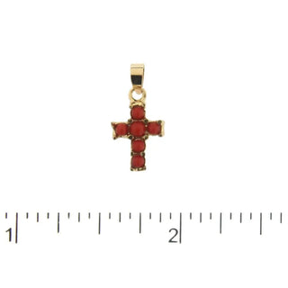 18Kt Yellow Gold Coral Cross Charm (11mm X 8mm / 18mm with Bail) , Amalia Jewelry