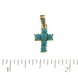 18Kt Yellow Gold Turqoiuse Cross Charm (11mm X 8mm / 18mm with Bail) , Amalia Jewelry