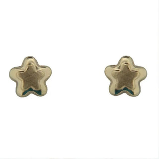 18K Solid Yellow Gold Puffy Satin Finish Star Covered Screwback Earrings Amalia Jewelry