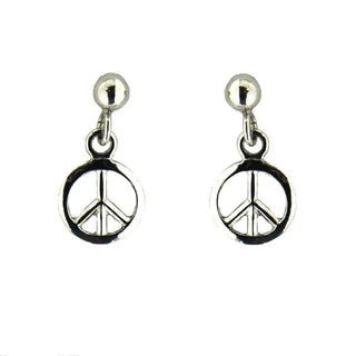 18K Solid White Gold Peace Sign Stud Post Earrings , Amalia Jewelry