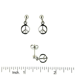 18K Solid White Gold Peace Sign Stud Post Earrings , Amalia Jewelry