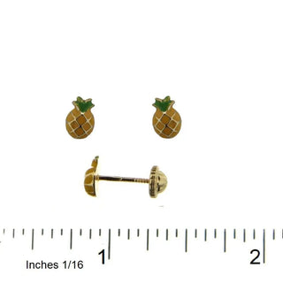 18K Solid Yellow Gold Pineapple covered Screwback Earrings Amalia Jewelry