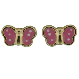 18K Gold Pink and white dots Butterfly Screwback earrings - Amalia J & Boutique