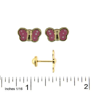 18K Gold Pink and white dots Butterfly Screwback earrings - Amalia J & Boutique