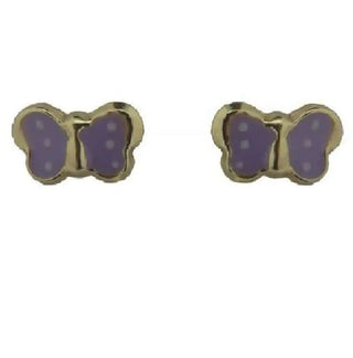 18K Solid Yellow Gold Lavender Enamel Butterfly Screwback Earrings Amalia Jewelry