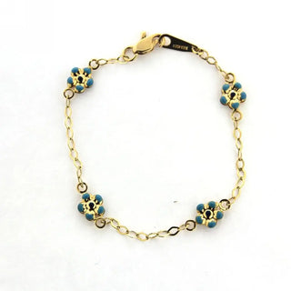 18kt Yellow Gold Blue Flower Bracelet 6 , Amalia Jewelry