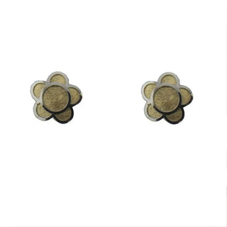 18K Solid Two Tone Satin Flower Covered Screwback earrings , Amalia Jewelry