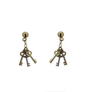 18KT TriColor Keys Dangle Earrings (23mm X 5mm) Amalia Jewelry