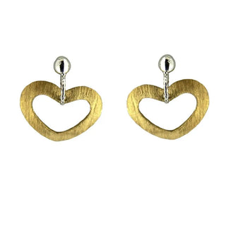 18KT Yellow Gold Heart with White Gold post Dangle Earring (16mm X 14mm) , Amalia Jewelry