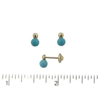18K Solid Yellow Gold You & Me Turquoise Bead Screwback Earrings Amalia Jewelry