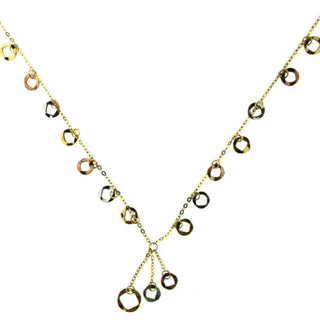 18KT Tri-Color gold Square-Cut Circle Necklace 16 inches , Amalia Jewelry