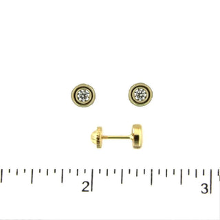 18K Yellow Gold Zirconia Doughnut Bezel Stud Screwback Earrings , Amalia Jewelry