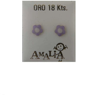 18KT Yellow Gold Lilac & White enamel Flower screwback earrings (5mm) Amalia Jewelry