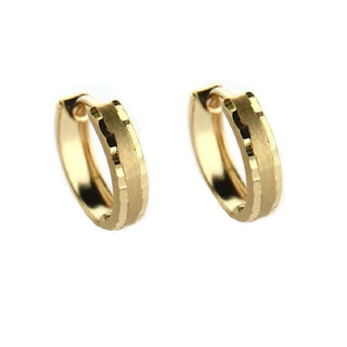 18K Solid Yellow Gold Diamond Cut borders in one side Polished the other side Reversible Hinged Hoop Huggie Earrings , Amalia Jewelry