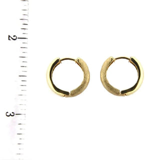 18K Solid Yellow Gold Front Satin & Back Polished Hinged Hoop Reversible Huggie Earrings , Amalia Jewelry