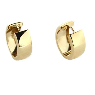 18K Solid Yellow Gold Polished Thick Hinged Hoop Huggie Earrings , Amalia Jewelry