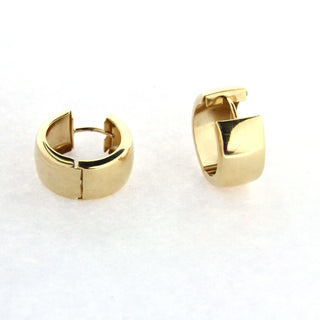 18K Solid Yellow Gold Polished Thick Hinged Hoop Huggie Earrings , Amalia Jewelry