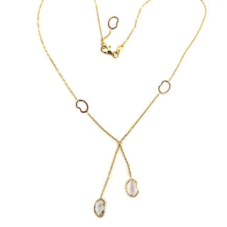 18Kt Yellow Gold Pink Quartz & Green Amethyst Necklace Amalia Jewelry