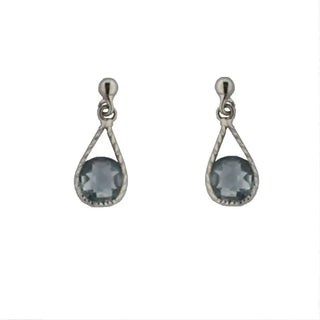 18K White Gold Blue Topaz Dangle Post Earrings L 0.60 inch , Amalia Jewelry