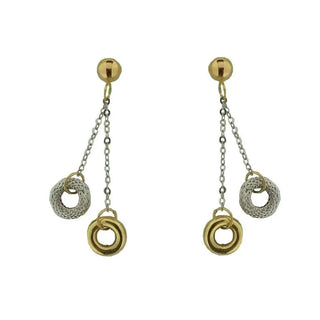 18kt Solid Yellow and White Gold Wheel Dangle Earrings , Amalia Jewelry