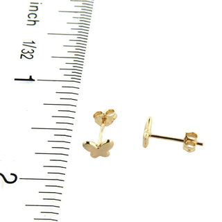18K Solid Yellow Gold Polished Butterfly Post Earring , Amalia Jewelry