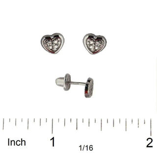18K Solid White Gold Diamond Heart Stud Covered Screw back Earrings , Amalia Jewelry