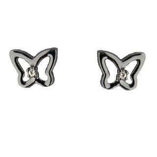 18K Solid White Gold Diamond Butterfly Covered Screwback Earrings , Amalia Jewelry
