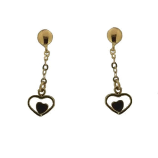 18KT Yellow Gold Polished Open Heart with Heart Center Dangle Earrings L- 1 inch , Amalia Jewelry