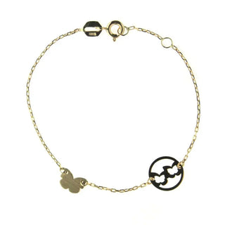18KT Yellow Gold Circle with Flowers and single Flower Bracelet 7 inches Amalia Jewelry