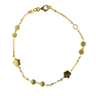18KT Yellow Gold Polished Flowers with Satin Circles Bracelet 7inches , Amalia Jewelry