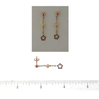 18KT Pink Gold Gold Post with Dangle Pearls and Flower Earring 1 inch Amalia Jewelry