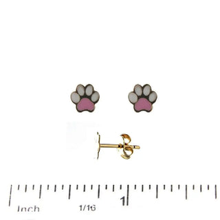 18K Solid Yellow Gold Pink Enamel Dog Paw Post Earring Amalia Jewelry