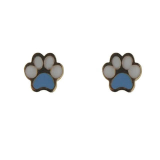 18K Solid Yellow Gold Blue Enamel Dog Paw Post Earrings , Amalia Jewelry