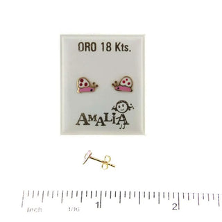 18KT Yellow Gold Pink Snail Post Earrings. , Amalia Jewelry