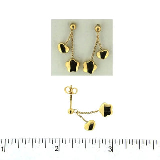 18K Yellow Gold polished Flower and Heart Dangle Post Earrings 0.85 inch Amalia Jewelry