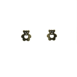 18k yellow gold open heart polish teddy bear scewback earrings ( 7x 6 mm,0.28x0.24 inches) Amalia Jewelry