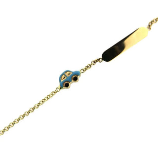 18k Solid Yellow Gold Blue Enamel Car Id Bracelet , Amalia Jewelry