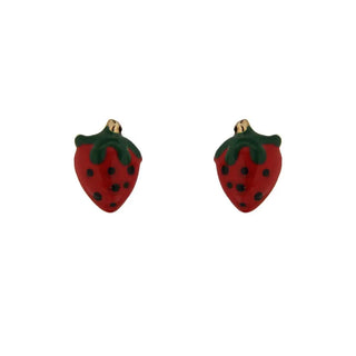 18KT Yellow Gold red enamel Strawberry Post Earring ( 7 mm, 0.28 inches) , Amalia Jewelry