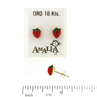 18KT Yellow Gold red enamel Strawberry Post Earring ( 7 mm, 0.28 inches) , Amalia Jewelry