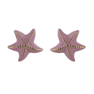 18K Solid Yellow Gold Pink Enamel Starfish Covered Screw back Earrings , Amalia Jewelry