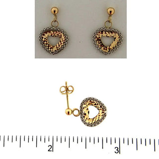 18Kt Dangle Two tone open heart post earrings(0.60x 0.40 Inch) , Amalia Jewelry
