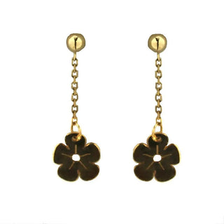 18 KT Yellow Gold dangle flower earrings ( 1.0 x 0.30 inch) , Amalia Jewelry
