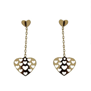 18K Yellow gold cut out heart dangle earrings 1.05 inch , Amalia Jewelry