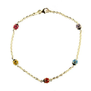 18K Solid Yellow Gold Multi color enamel Lady Bug Bracelet 7 inches in line , Amalia Jewelry