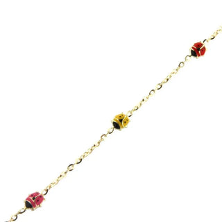 18K Solid Yellow Gold Multi color enamel Lady Bug Bracelet 7 inches in line , Amalia Jewelry