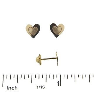 18K Solid Yellow Gold Polished and Satin Heart covered Screwback Earrings , Amalia Jewelry