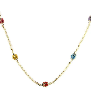 18K Solid Yellow Gold Multi Color Enamel Lady Bug 16 inches Necklace in line , Amalia Jewelry