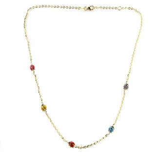 18K Solid Yellow Gold Multi Color Enamel Lady Bug 16 inches Necklace in line , Amalia Jewelry