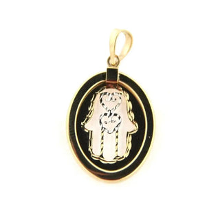 18K Solid Yellow Gold Oval Hamsa Cut Out Medal , Amalia Jewelry