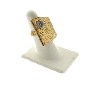 18Kt yellow gold large square ring with white gold flower , Amalia Jewelry